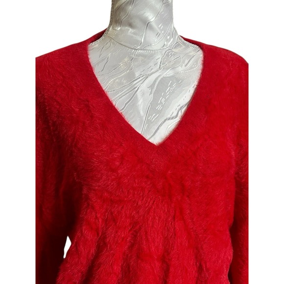 Halogen Sz M Red Chenoise Sweater Lightweight Lounge Long Sleeve Stretch Soft - Picture 4 of 7